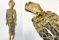 INDONESIA:vintage coin doll from Bali, this piece presents a standing figure composed of Chinese cash coins of the Qing dynasty tied together with str...
