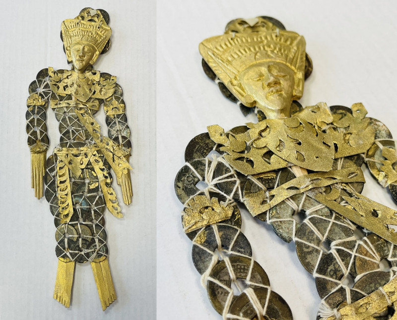 INDONESIA:vintage coin doll from Bali, this piece presents a standing figure com...