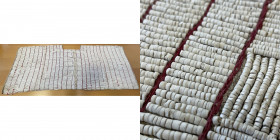 TAIWAN: jacket money "cloth", Opitz pg. 166-67 (lower plate example), Dubin pg. 237, 89 x 35cm (35" x 13 3/4"), made from more than 30,000 small polis...