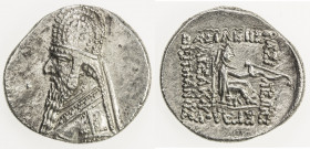PARTHIAN KINGDOM: Mithradates II, c. 123-88 BC, AR drachm (4.02g), Shore-96, long-bearded bust left, wearing tiara crown with 6-point star in center a...