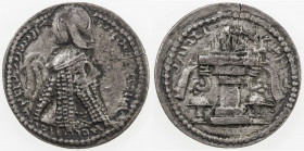 SASANIAN KINGDOM: Ardashir I, 224-241, AR drachm (3.88g), G-10, king's bust, wearing tight headdress with korymbos & earflaps // fire altar, some ligh...