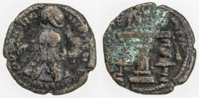 SASANIAN KINGDOM: Ardashir I, 224-241, AE pashiz (2.50g), G-12, king's bust as usual, with korymbos, long hair and long beard, legend around, includin...