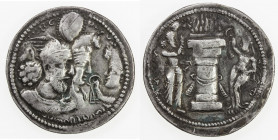 SASANIAN KINGDOM: Varhran II, 276-293, AR drachm (4.20g), G-68, busts of the king, queen, and prince, the prince holding diadem with short ribbons // ...
