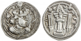 SASANIAN KINGDOM: Valkash, 484-488, AR drachm (3.24g), LD (Rayy), ND, G-178, standard type, king's bust over the flames on the reverse, struck from ob...