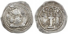 SASANIAN KINGDOM: Valkash, 484-488, AR drachm (3.89g), AW (Ahwaz), ND, G-179, standard type, king's bust over the flames on the reverse, attractive VF...