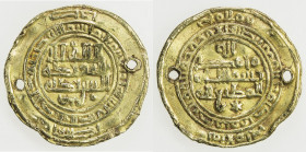 ABBASID OF YEMEN: al-Muti', 946-974, AV "amiri" dinar (1.81g), San'a, AH340, A-1063, pierced twice, slightly pale gold, VF, RR. 
Estimate: USD 100 - ...