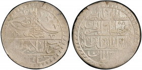 TURKEY: Selim III, 1789-1807, AR yüzlük, Islambul, AH1203 year 1, KM-507, much original mint luster! PCGS graded MS63.
Estimate: USD 100 - 150