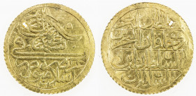 TURKEY: Selim III, 1789-1807, AV zeri mahbub (1.98g), Islambul, AH1203 year 9, KM-522, pierced and mount removed, VF.
Estimate: USD 120 - 150