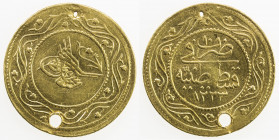 TURKEY: Mahmud II, 1808-1839, AV 2 rumi altin (4.59g), Kostantiniye, AH1223 year 10, KM-614, pierced twice, some scratches, EF.
Estimate: USD 200 - 2...