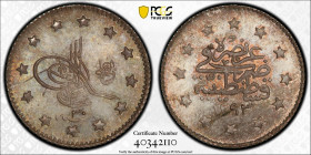 TURKEY: Abdul Hamid II, 1876-1909, AR kurush, Kostantiniye, AH1293 year 30, KM-735, a superb example! PCGS graded MS65+.
Estimate: USD 75 - 100
