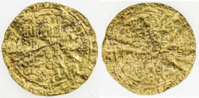 SELJUQ OF WESTERN IRAN: Mas'ud, 1134-1152, AV dinar (1.80g), Madinat al-Salam, AH539, A-1691, severely crinkled, but nonetheless clear mint & date, cr...