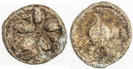 AULIKARAS OF MALWA: Anonymous, ca. 500 AD, lead unit (4.95g), Pieper-902 (this piece), lotus flower // conch, anepigraphic, nearly VF, RR, ex Wilfried...