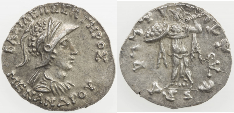 INDO-GREEK: Menander I Soter, ca. 155-130 BC, AR drachm (2.46g), Bop-16E, monogr...