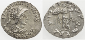 INDO-GREEK: Menander I Soter, ca. 155-130 BC, AR drachm (2.46g), Bop-16E, monogram right, bold strike, attractive toning, AU.
Estimate: USD 110 - 140