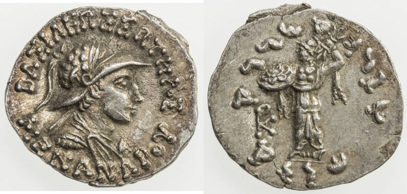 INDO-GREEK: Menander I Soter, ca. 155-130 BC, AR drachm (2.47g), Bop-16E, monogr...
