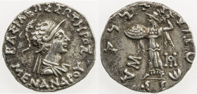 INDO-GREEK: Menander I Soter, ca. 155-130 BC, AR drachm (2.43g), Bop-16G, monogram right, lovely strike, EF.
Estimate: USD 80 - 110