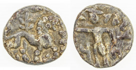 INDO-SCYTHIAN: Rujuvula, ca. 25-15 BC, lead/copper ½ unit (3.68g), Senior-153, lion advancing right // Herakles standing, much rarer than the full uni...