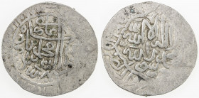 MUGHAL: Babur, 1504-1530, AR shahrukhi (4.61g), NM, AH[93]4, Rahman-55var, A-2462.3, with the later title ghazi, as Rahman-55, but with only the numer...