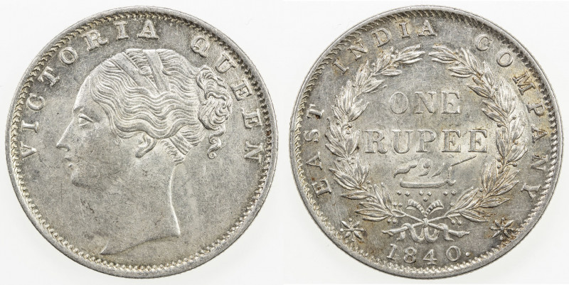 BRITISH INDIA: Victoria, Queen, 1837-1876, AR rupee, 1840(b), KM-457, S&W-2.23 (...
