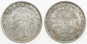 BRITISH INDIA: Victoria, Queen, 1837-1876, AR rupee, 1840(b), KM-457, S&W-2.23 (F/VII), Indian head with thinner features, continuous legend, ridges o...