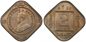BRITISH INDIA: George V, 1910-1936, 2 annas, 1919(c), KM-516, S&W-8.225, a superb example! PCGS graded MS64.
Estimate: USD 100 - 150
