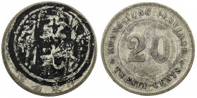 CHOPMARKED COINS: CHINA: KWANGTUNG: Republic, AR 20 cents, year 8 (1919), Y-423, circular incuse ink chopmark with the characters yà guang on obverse,...