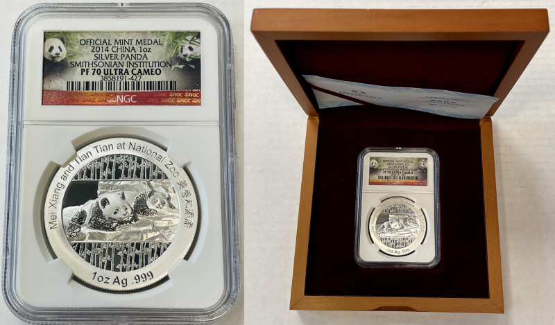 CHINA (PEOPLE'S REPUBLIC): AR show medal, 2014, Panda Series, 1 ounce pure silve...