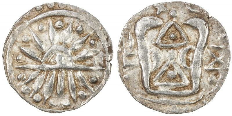 HALIN: late 9th/10th century, AR unit (9.01g), Mahlo-57a, rising sun, with dot i...