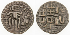 CEYLON: Parakrama Bahu VI, 1415-1468, AE massa (4.14g), Codrington-97/103, rearing lion seated to right of standing king // 6-character legend to righ...