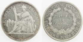 FRENCH INDOCHINA: AR piastre, 1893-A, KM-5, Paris mint, light surface hairlines, EF-AU.
Estimate: USD 50 - 75