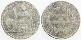 FRENCH INDOCHINA: AR piastre, 1896-A, KM-5a.1, Paris mint, light surface hairlines, EF-AU.
Estimate: USD 50 - 75