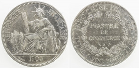FRENCH INDOCHINA: AR piastre, 1905-A, KM-5a.1, Paris mint, light surface hairlines, EF-AU.
Estimate: USD 50 - 75
