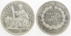 FRENCH INDOCHINA: AR piastre, 1908-A, KM-5a.1, Paris mint, light surface hairlines, EF-AU.
Estimate: USD 50 - 75