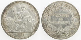 FRENCH INDOCHINA: AR piastre, 1921-H, KM-5a.3, Heaton mint, Birmingham, light surface hairlines, AU.
Estimate: USD 60 - 80