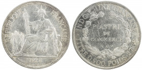 FRENCH INDOCHINA: AR piastre, 1928-A, KM-5a.1, Paris mint, light surface hairlines, EF-AU.
Estimate: USD 50 - 75