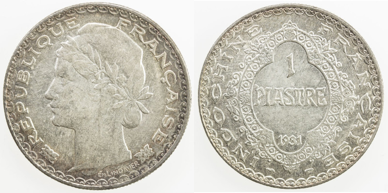FRENCH INDOCHINA: AR piastre, 1931(a), KM-19, faint surface hairlines, AU.
Esti...
