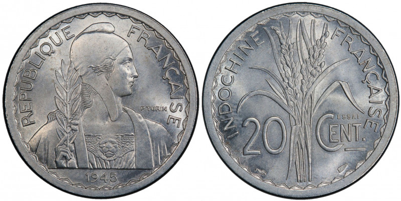 FRENCH INDOCHINA: 20 cent, 1945, KM-E39, Lec-250, ESSAI strike, PCGS graded Spec...
