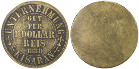 SUMATRA: Kisaran, 1 dollar token (18.02g), 1888, Lansen & van der Beek-113a, Lansen & Wells-130, 38mm uniface brass plantation token, GUT / FÜR / 1 DO...