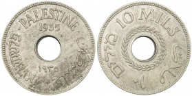 PALESTINE: British Mandate, 10 mils, 1935, KM-4, Y-4, better date, toned, Choice AU.
Estimate: USD 110 - 150