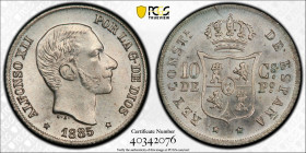 PHILIPPINES: Alfonso XII, 1874-1885, AR 10 centimos, 1885, KM-148, a superb example! PCGS graded MS65, ex Gregory J. Cole Collection. Minted at the Re...