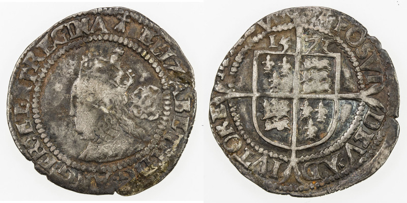 ENGLAND: Elizabeth I, 1558-1603, AR sixpence (2.90g), 1572, Spink-2562, Ermine m...
