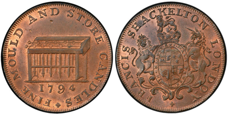 GREAT BRITAIN: AE halfpenny token, 1794, DH-477, Middlesex, Shackleton's Token; ...