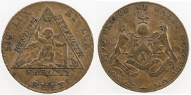 GREAT BRITAIN: AE halfpenny token (9.58g), 1794, D&H-369var, unlisted variety of Masonic halfpenny token, as D&H-369, but with edge lettering as D&H-3...