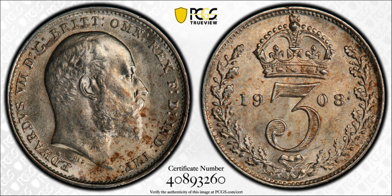 GREAT BRITAIN: Edward VII, 1901-1910, AR threepence, 1908, KM-797.2, S-3984, PCG...