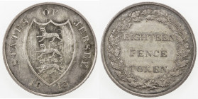 JERSEY: AR 18 pence token, 1813, KM-Tn5, lightly cleaned, EF-AU.
Estimate: USD 80 - 120