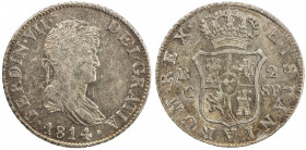SPAIN: Fernando VII, 1808-1833, AR 2 reales, 1814-C, KM-464, AC-769, initials SF, Catalonia Mint, issue for Mallorca, nicely toned, better date for th...