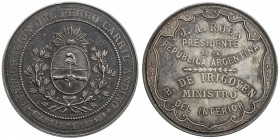 ARGENTINA: Republic, AR medal (50.01g), 1885, Moyaux-465, 51mm silver medal for the Inauguration of the Andean Railway by Grande, central arms within ...