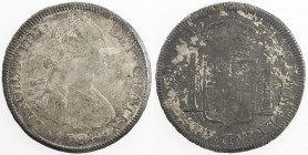 BOLIVIA: Carlos IV, 1788-1808, AR 8 reales, 1796, KM-73, initials PP, uneven deep tone and a couple scratches on reverse, nicely toned obverse, EF-AU,...