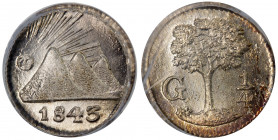 CENTRAL AMERICAN REPUBLIC: AR ¼ real, 1843-G, KM-1, gorgeous surfaces with brilliant luster, only one example a grade higher by PCGS, PCGS graded MS66...