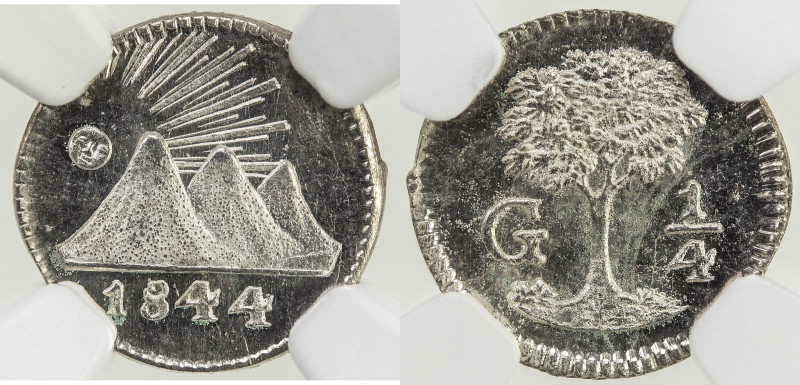 CENTRAL AMERICAN REPUBLIC: AR ¼ real, 1844-G, KM-1, gorgeous luster, NGC graded ...